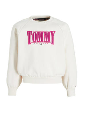 sweater met logo wit/roze