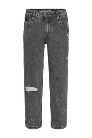 loose fit jeans met slijtage washed stone grey black