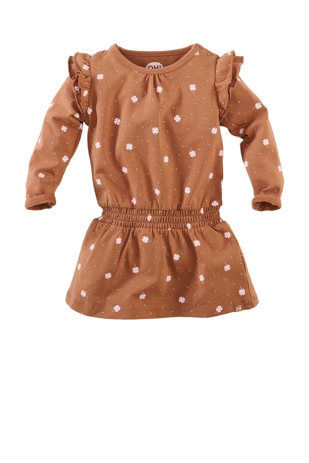 Z8 newborn baby jurk Bibi met all over print en ruches bruin/ecru
