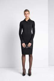 thumbnail: Zwarte dames Expresso basis blouse stretchkatoen met effen, lange mouwen, klassieke kraag en knoopsluiting
