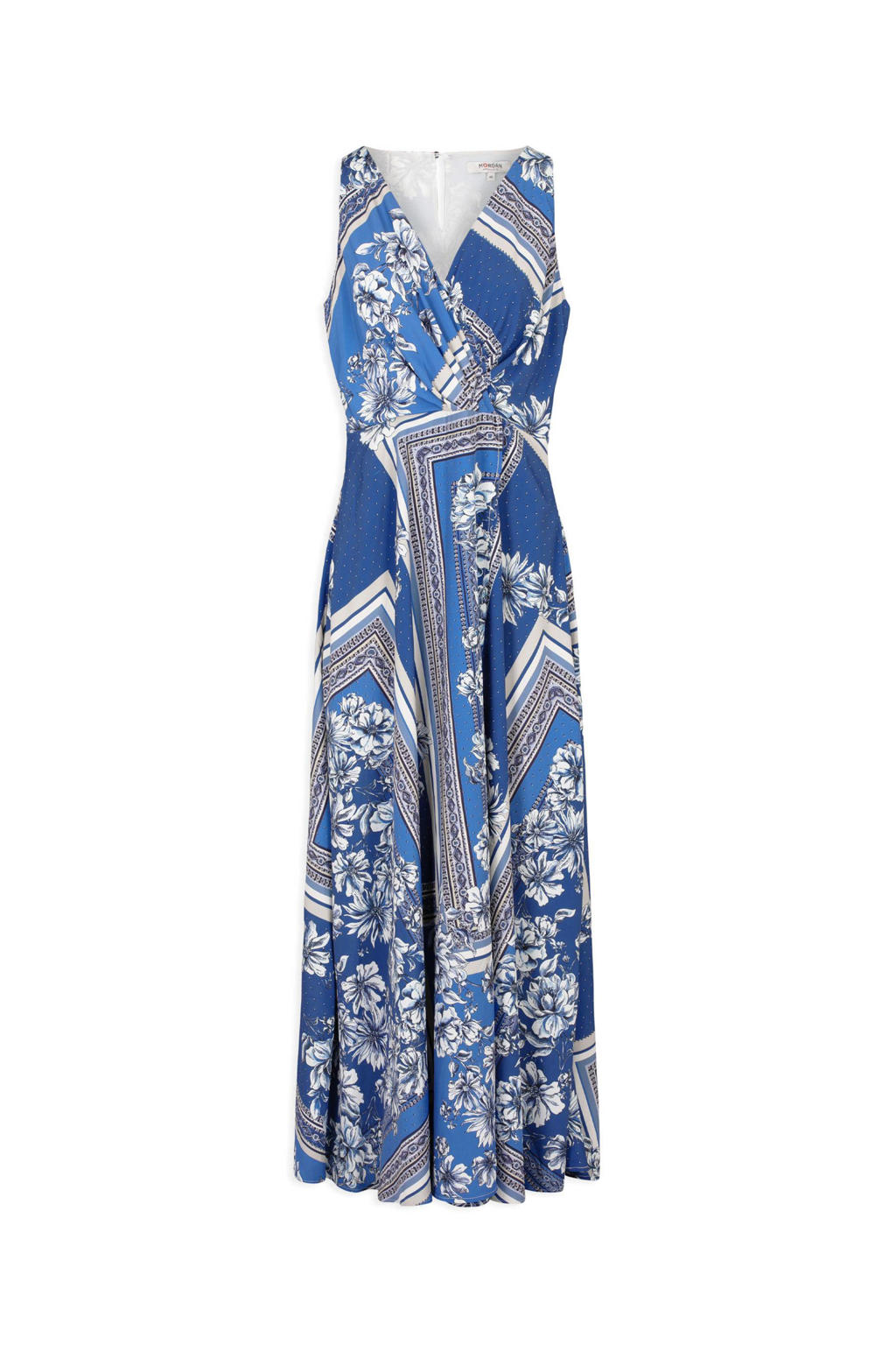 Morgan gebloemde maxi A-lijn jurk blauw/wit