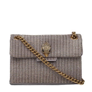 crossbody tas Mini Kensington met studs en pied-de-poule print zwart/wit