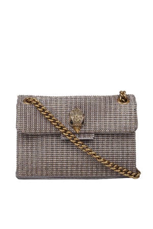 crossbody tas Mini Kensington met studs en pied-de-poule print zwart/wit