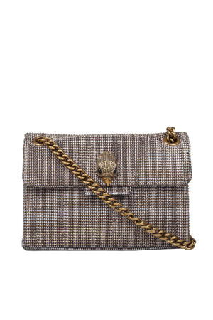 crossbody tas Mini Kensington met studs en pied-de-poule print zwart/wit
