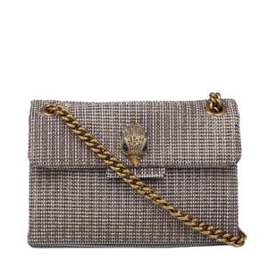 crossbody tas Mini Kensington met studs en pied-de-poule print zwart/wit