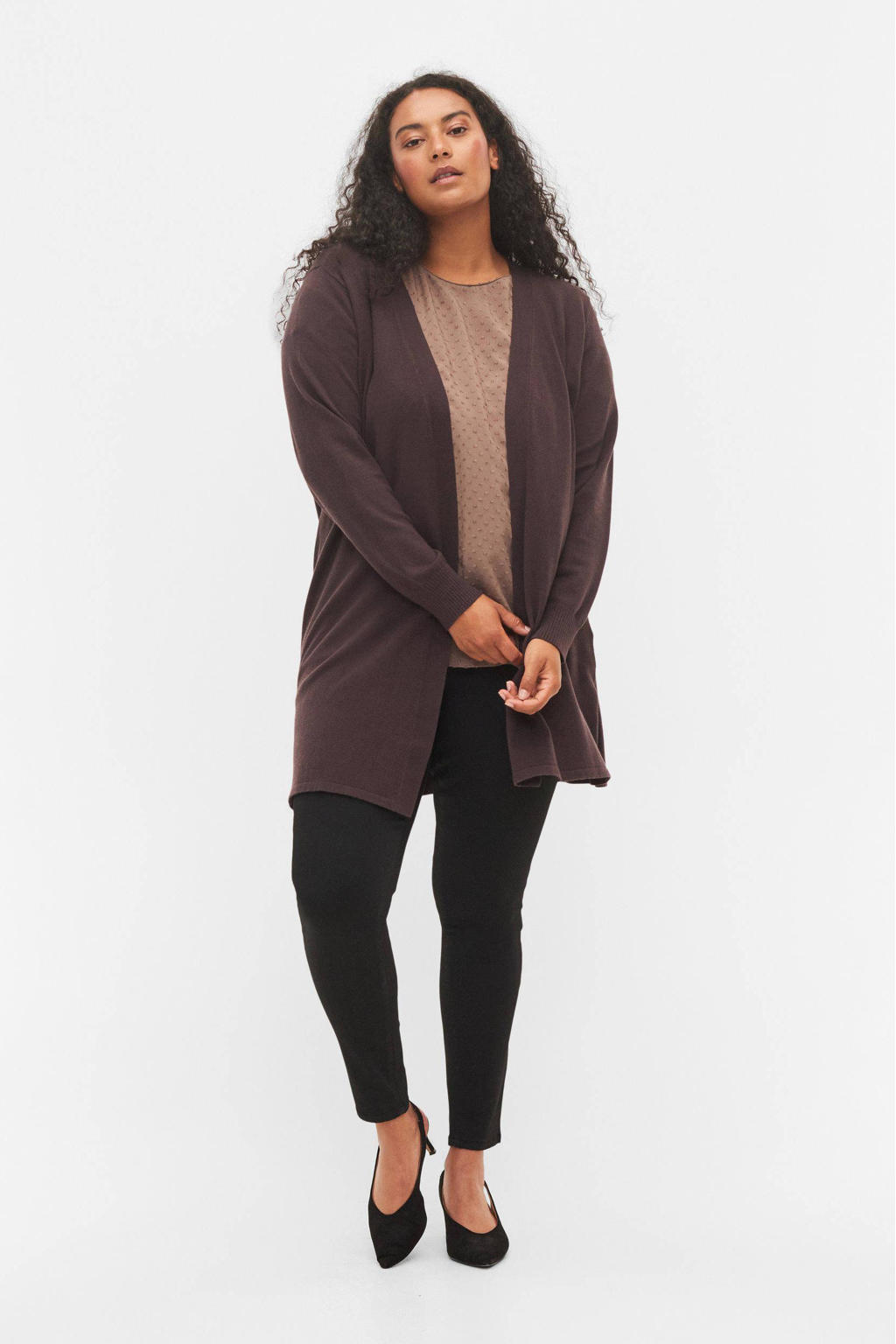 Donkerblauwe dames Zizzi vest van viscose met lange mouwen en openvallende hals