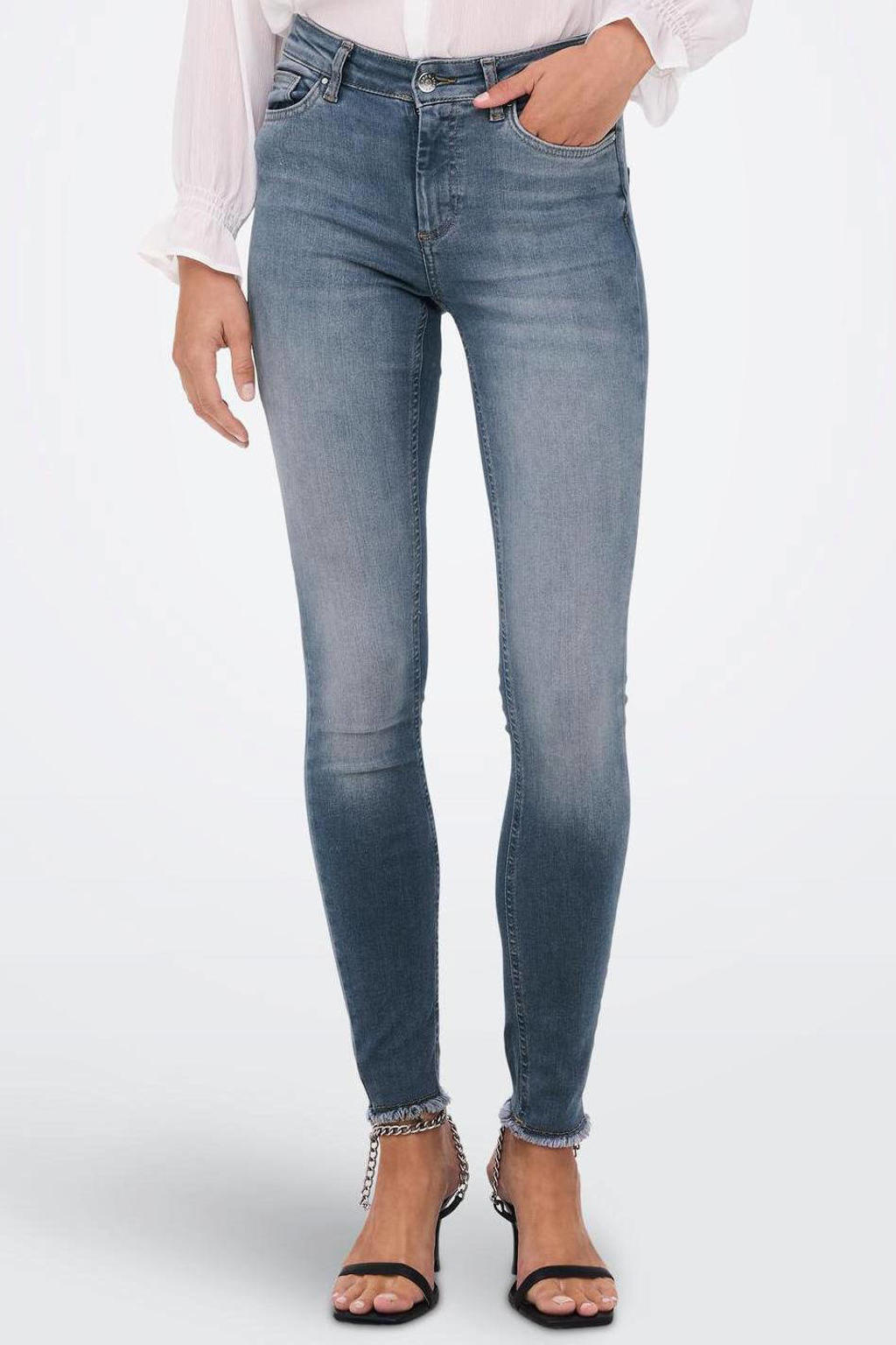 Grijsblauwe dames ONLY skinny jeans van katoen met regular waist en rits- en knoopsluiting