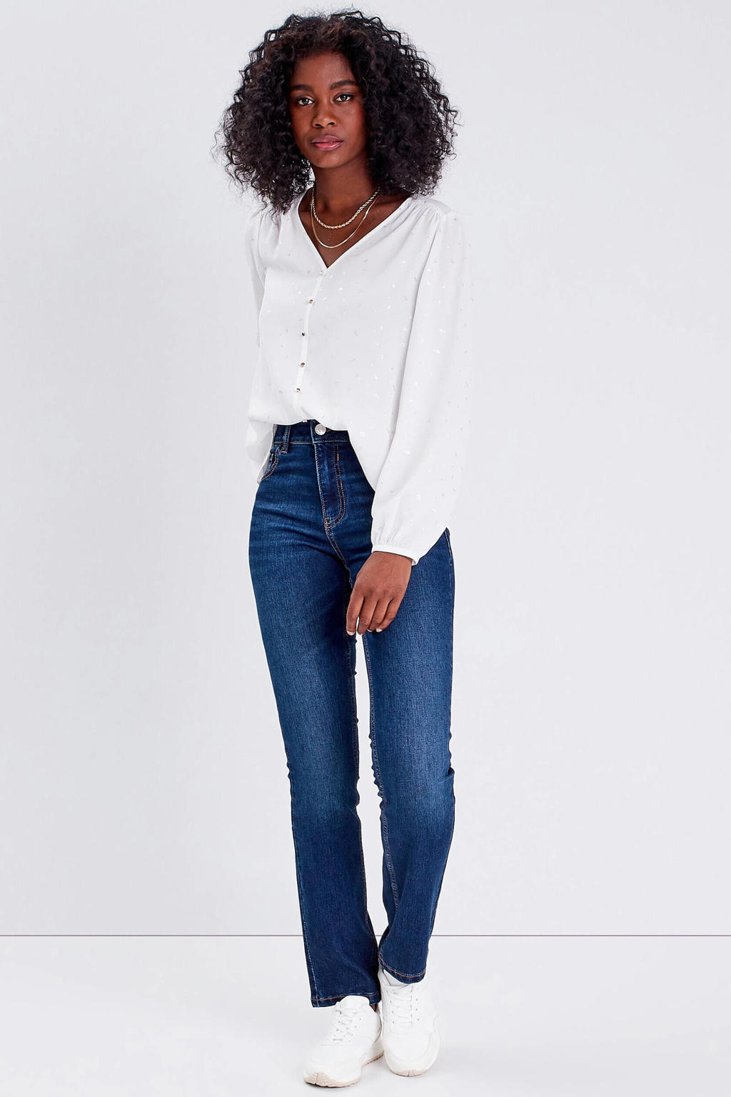 Dark blue denim dames Cache Cache high waist regular fit jeans brut van denim met rits- en knoopsluiting en effen
