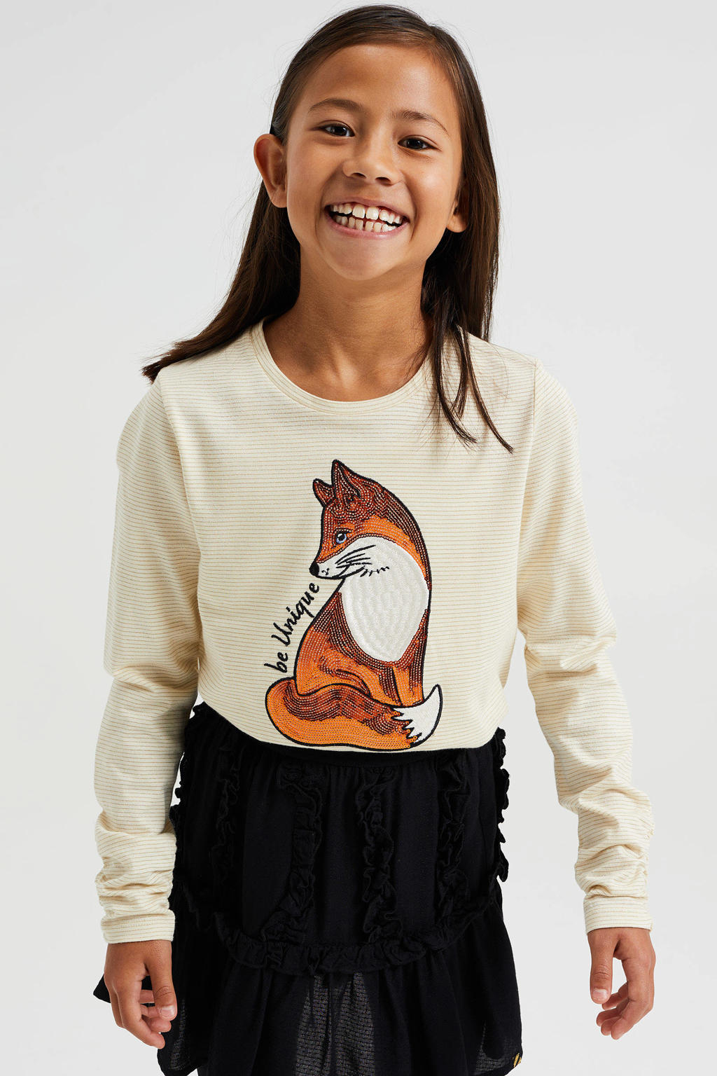 We Fashion Longsleeve Met Printopdruk En Pailletten Ecru Wehkamp