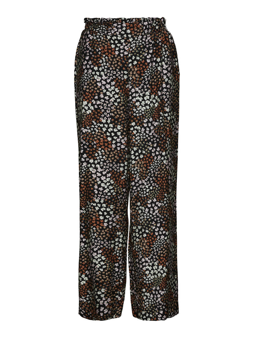 VERO MODA gebloemde loose fit broek VMANEA zwart/oranje/wit