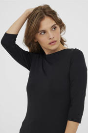 thumbnail: Zwarte dames VERO MODA top met effen, driekwart mouwen en boothals