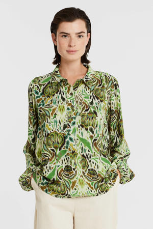 gebloemde blouse ecru/groen