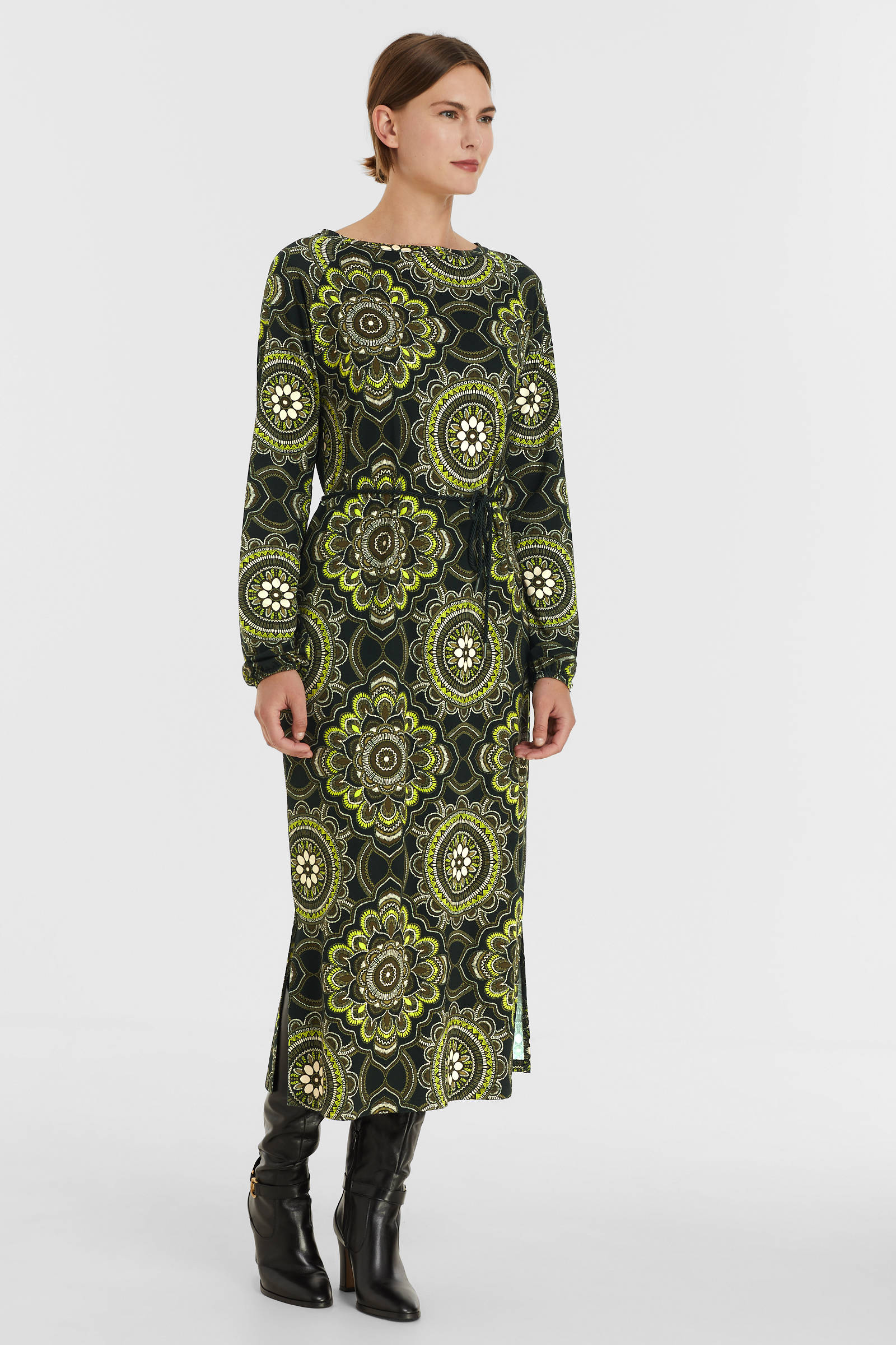 Geisha jurk met paisleyprint en ceintuur zwart/groen | wehkamp