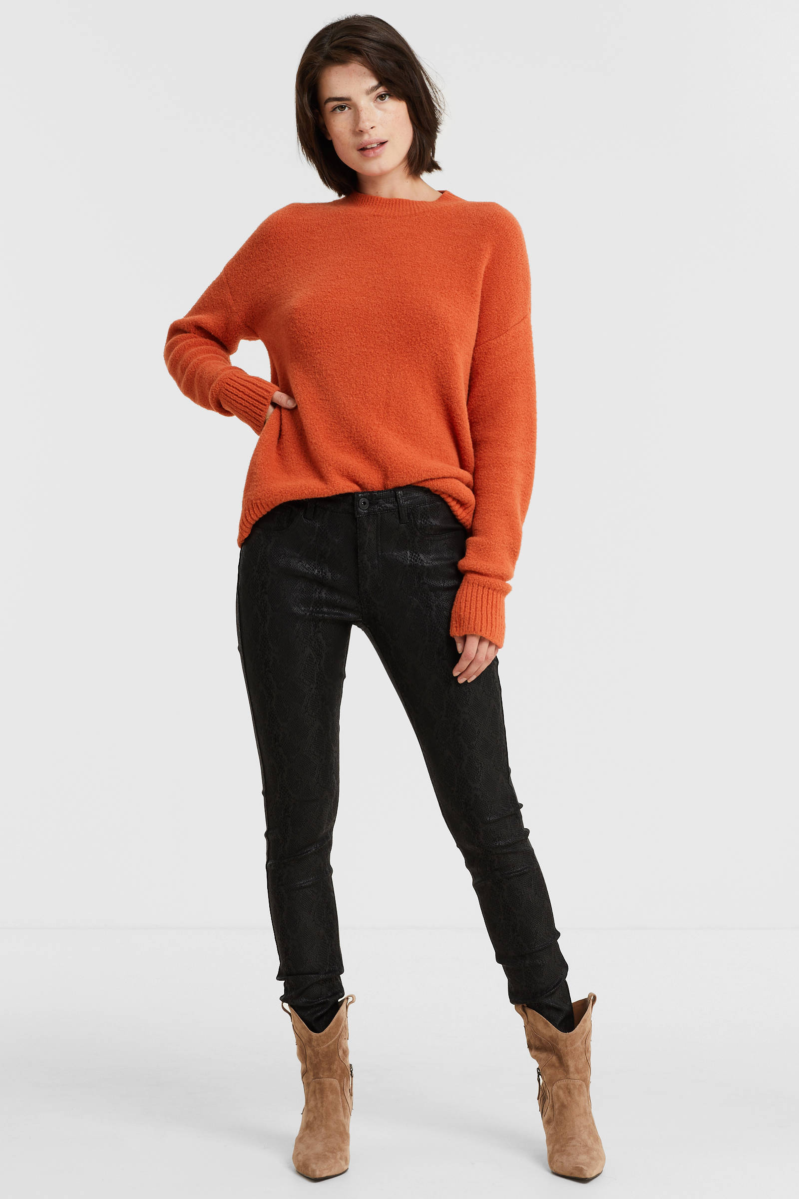 Geisha coated slim fit broek met slangenprint zwart | wehkamp
