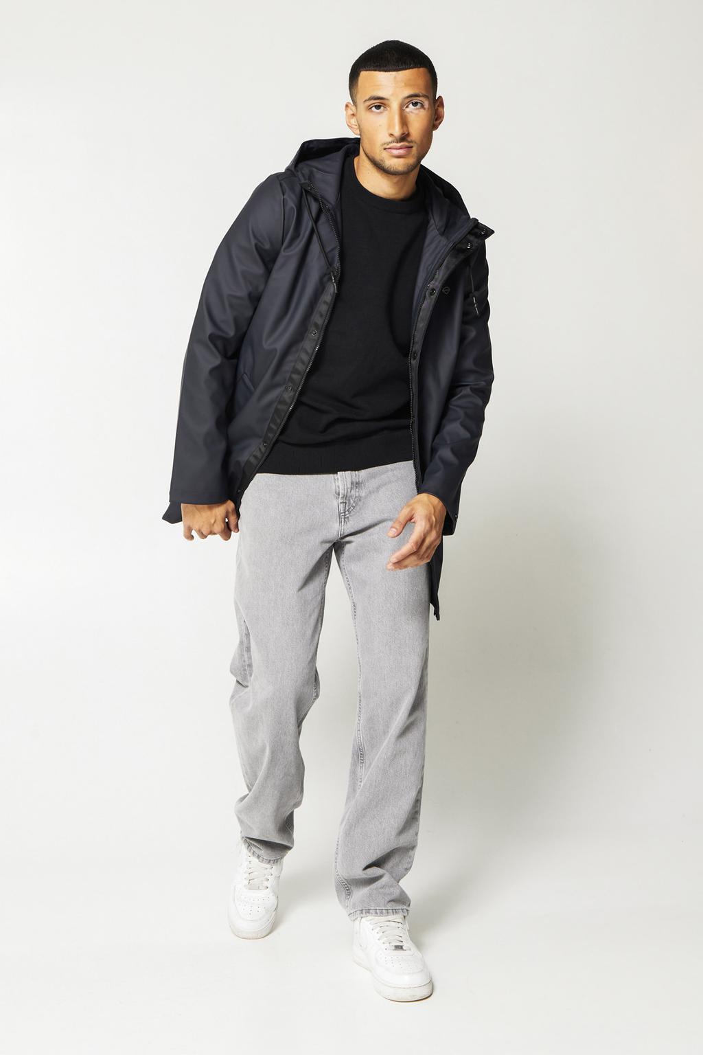 Blauwe heren America Today regenjas Jace van polyester met effen, capuchon en rits- en drukknoopsluiting