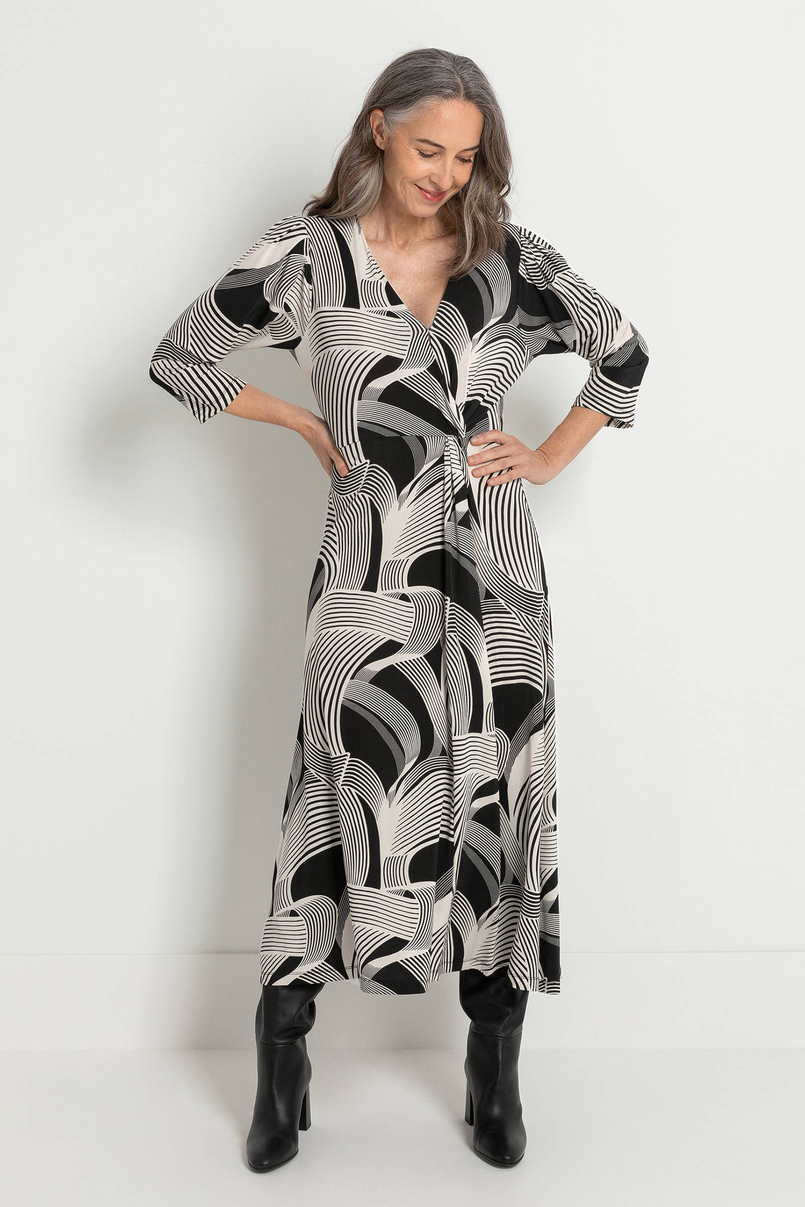 maxi jurk in jersey met print zwart wit