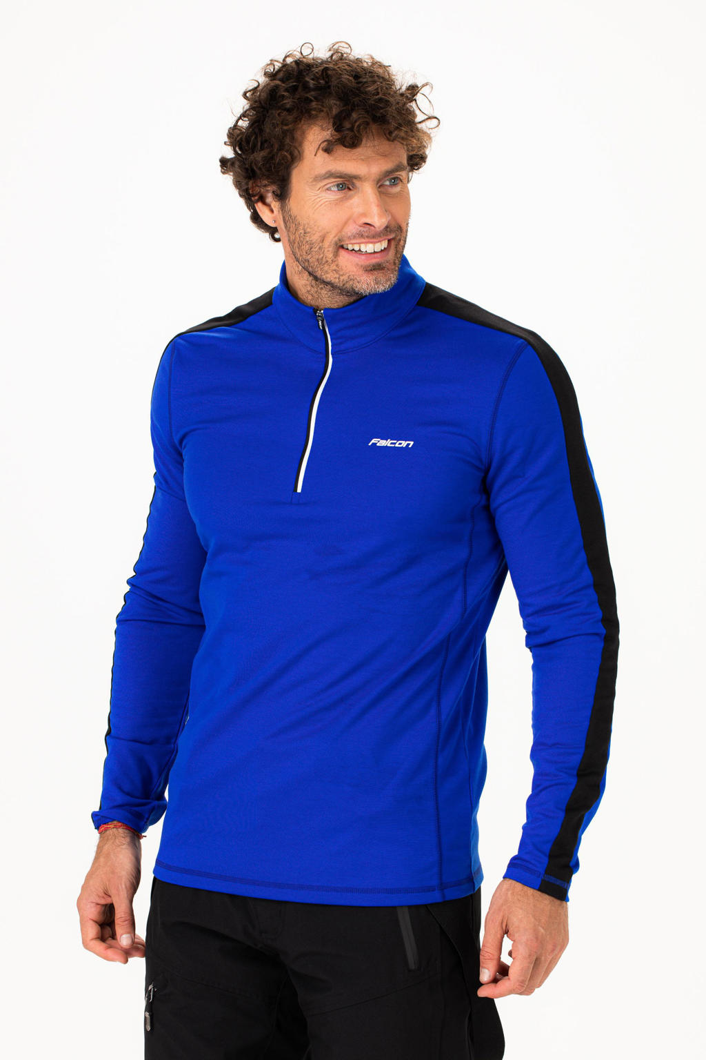 Blauwe heren Falcon skipully Yarmouth van polyester met effen, lange mouwen, opstaande kraag en halve rits