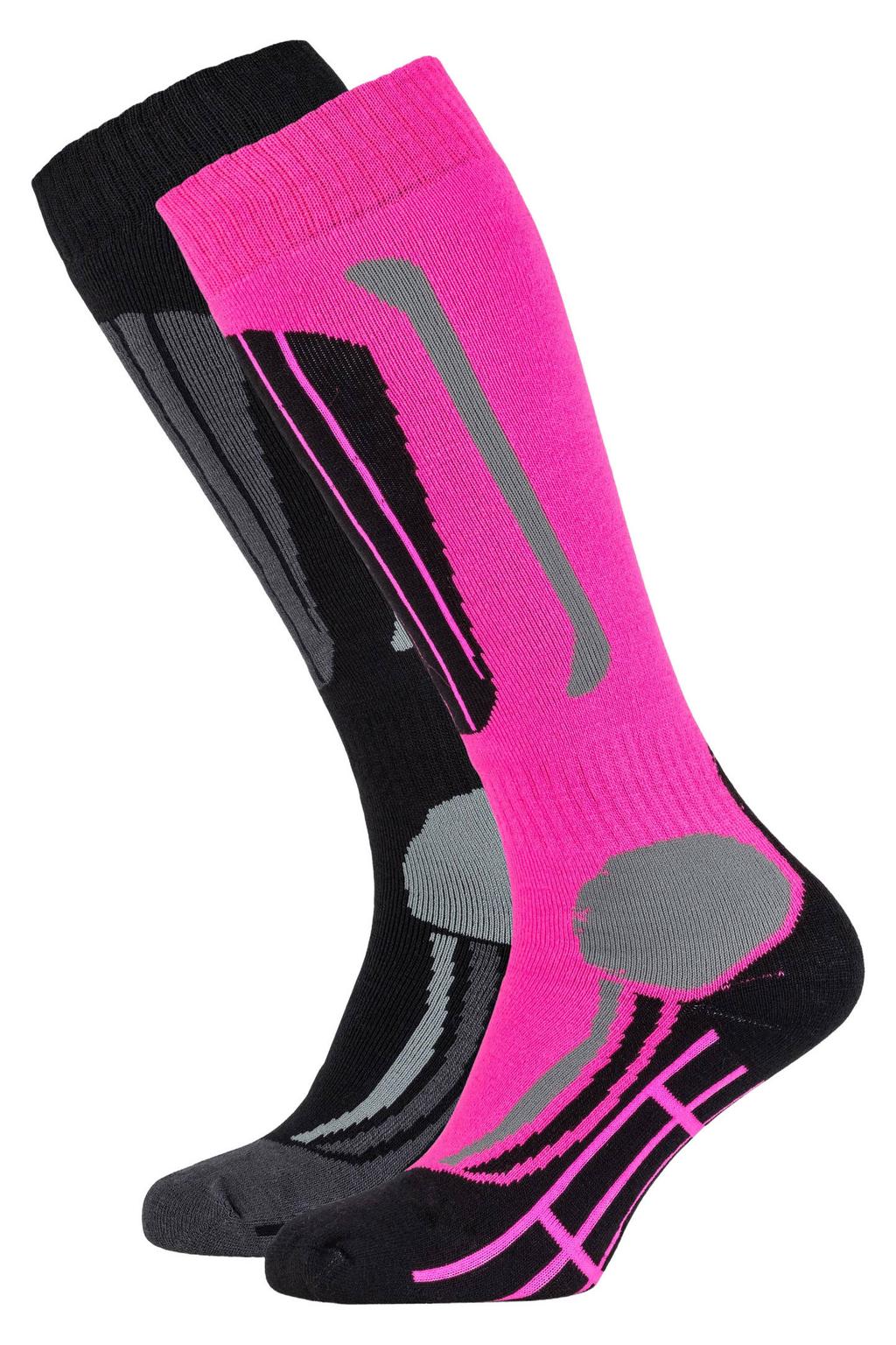 Falcon skisokken zwart/roze (set van 2 paar)