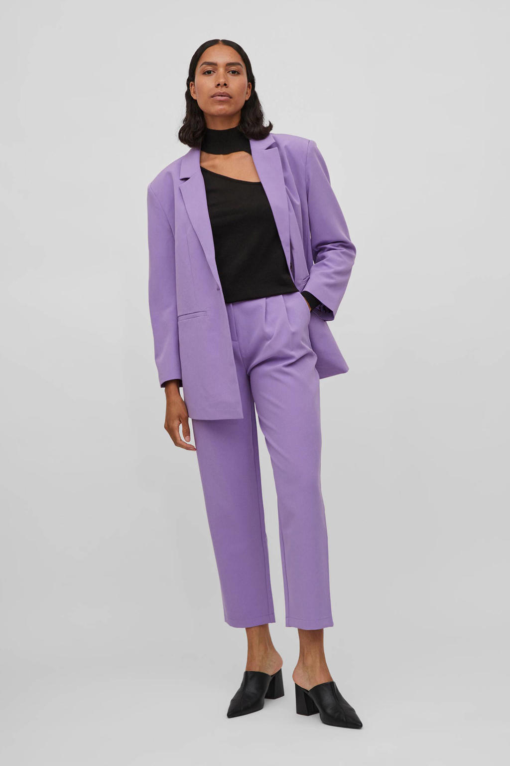 Paarse dames VILA blazer van polyester met lange mouwen, reverskraag en knoopsluiting