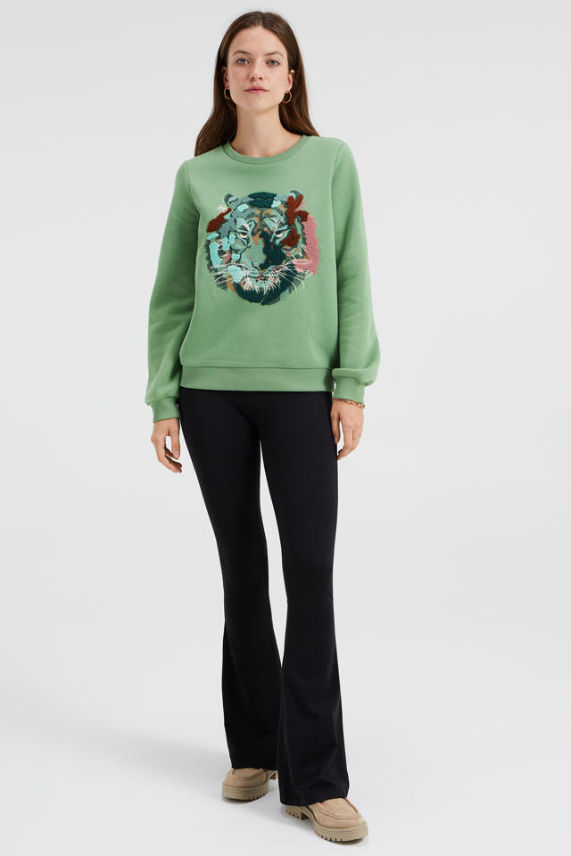 Onderzoek Kwelling Geestig WE Fashion sweater met printopdruk en borduursels groen | wehkamp
