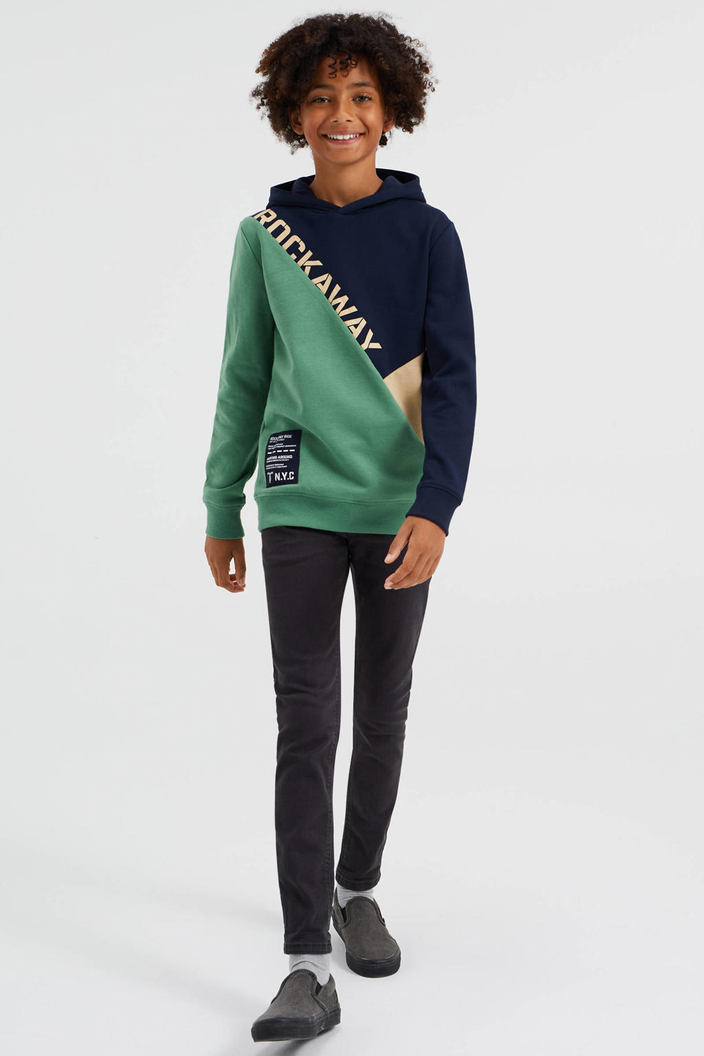 WE Fashion hoodie groen/donkerblauw/ecru