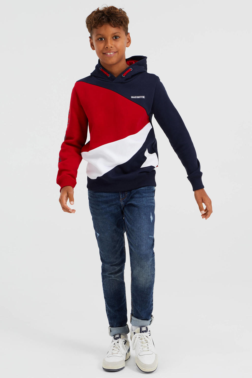 WE Fashion hoodie rood/wit/donkerblauw