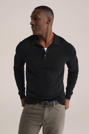 regular polo fijn gebreid zwart