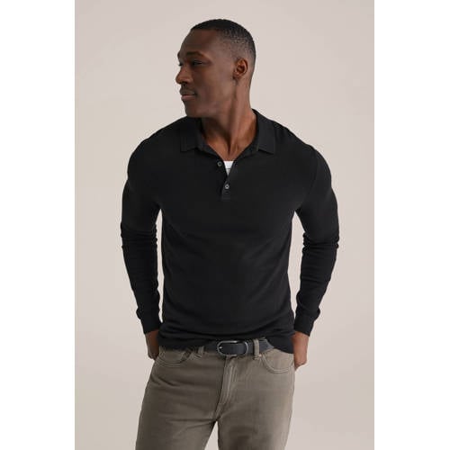 WE Fashion regular polo fijn gebreid zwart afbeelding