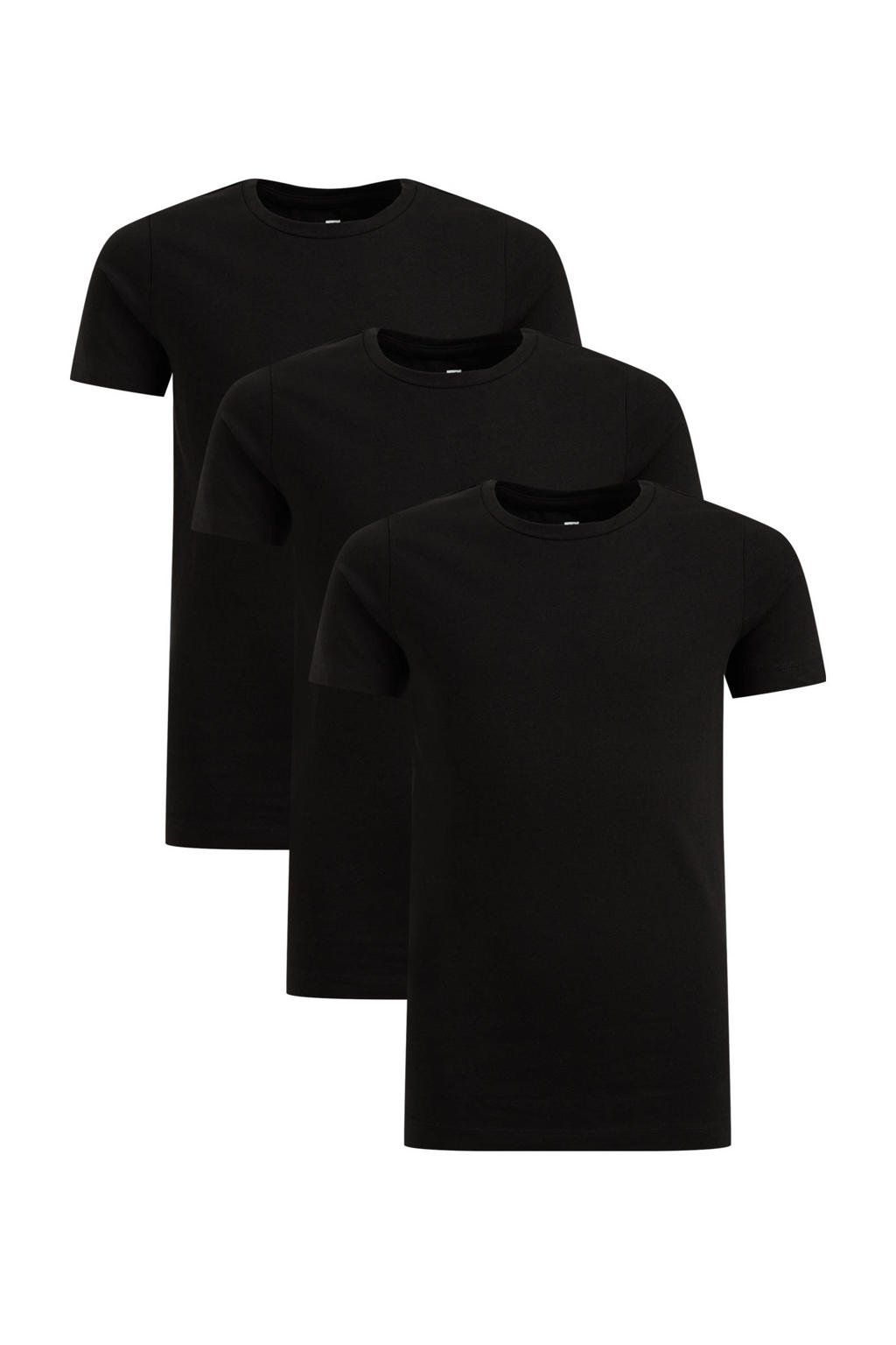 Set van 3 zwarte jongens WE Fashion T-shirt van stretchkatoen met korte mouwen en ronde hals