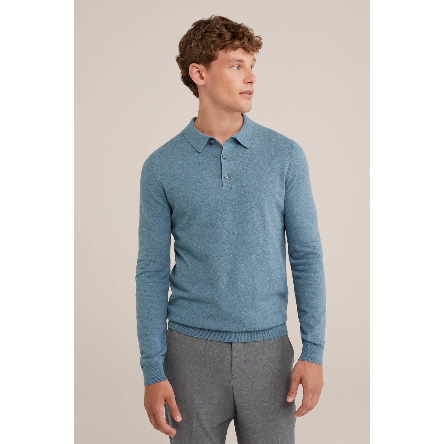 WE Fashion WE Fundamentals regular polo fijn gebreid lichtblauw