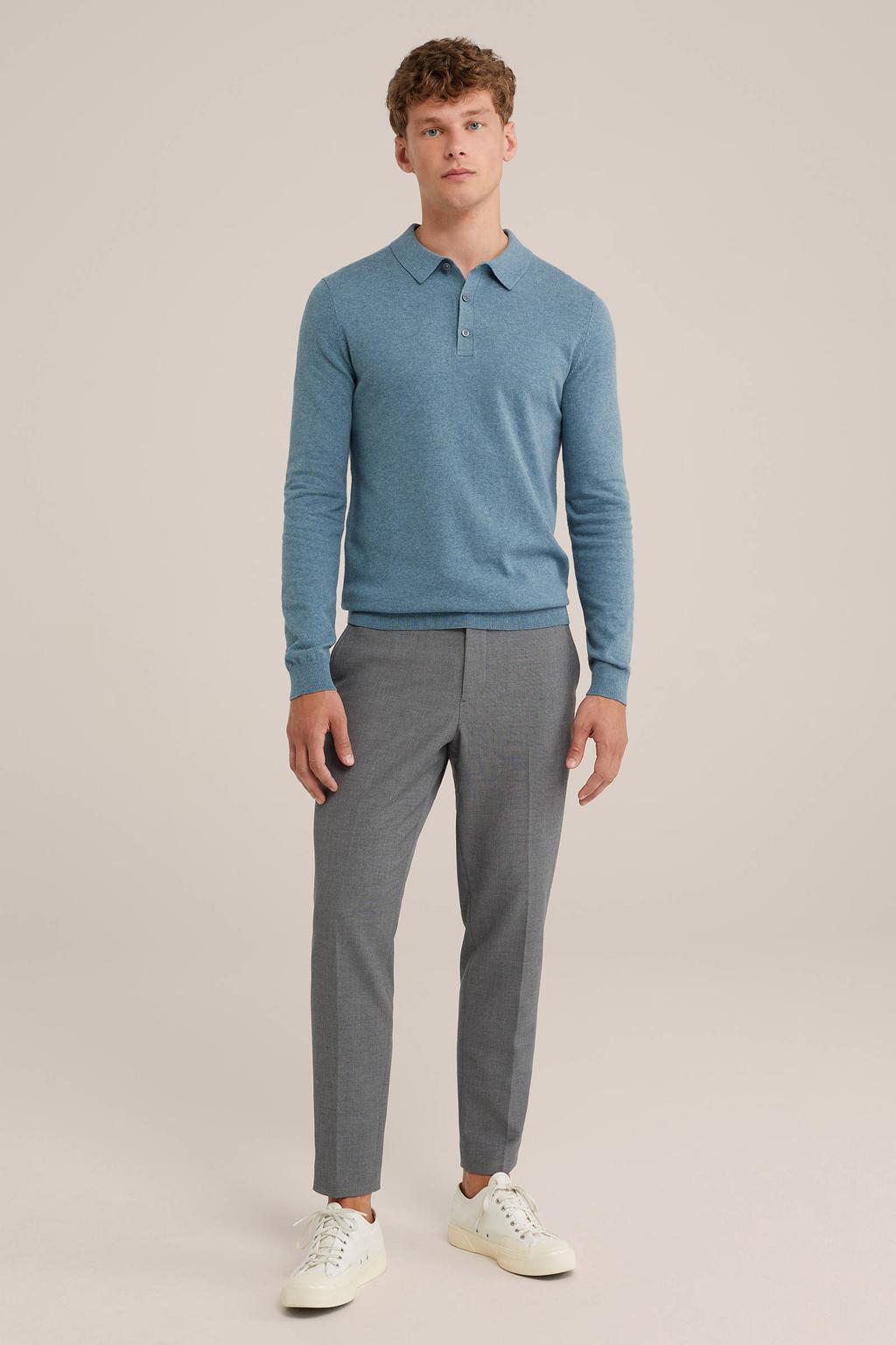 WE Fashion regular polo fijn gebreid lichtblauw