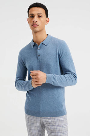 fijngebreide regular fit polo lichtblauw