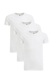 thumbnail: Set van 3 witte jongens WE Fashion T-shirt van stretchkatoen met effen, korte mouwen en ronde hals