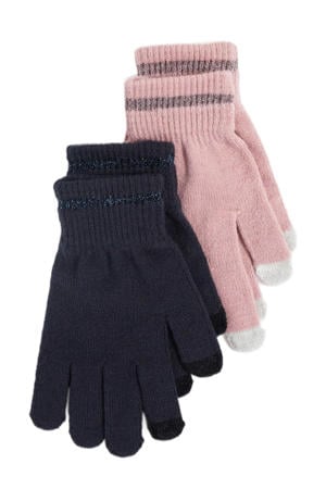 handschoenen - set van 2 donkerblauw/lichtroze