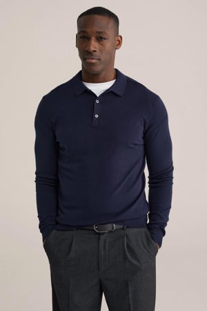 fijngebreide regular fit polo donkerblauw