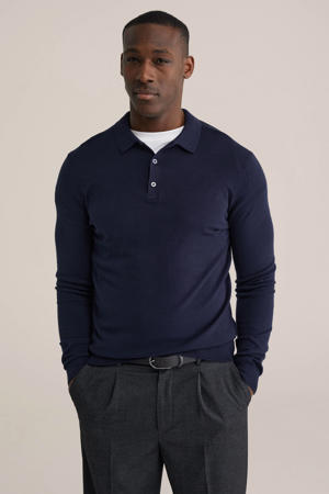 fijngebreide regular fit polo donkerblauw