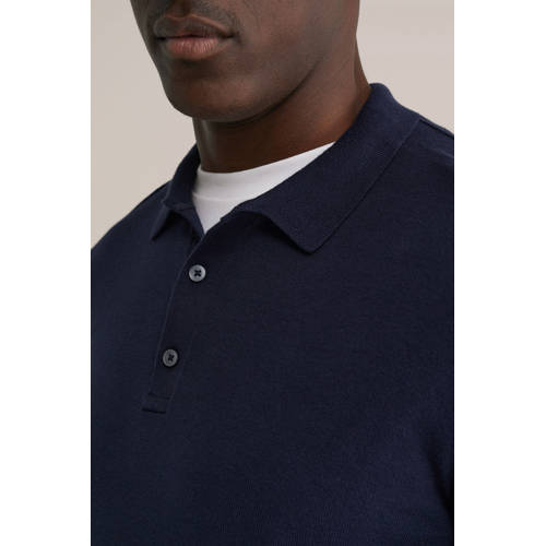 WE Fashion fijngebreide regular fit polo donkerblauw afbeelding