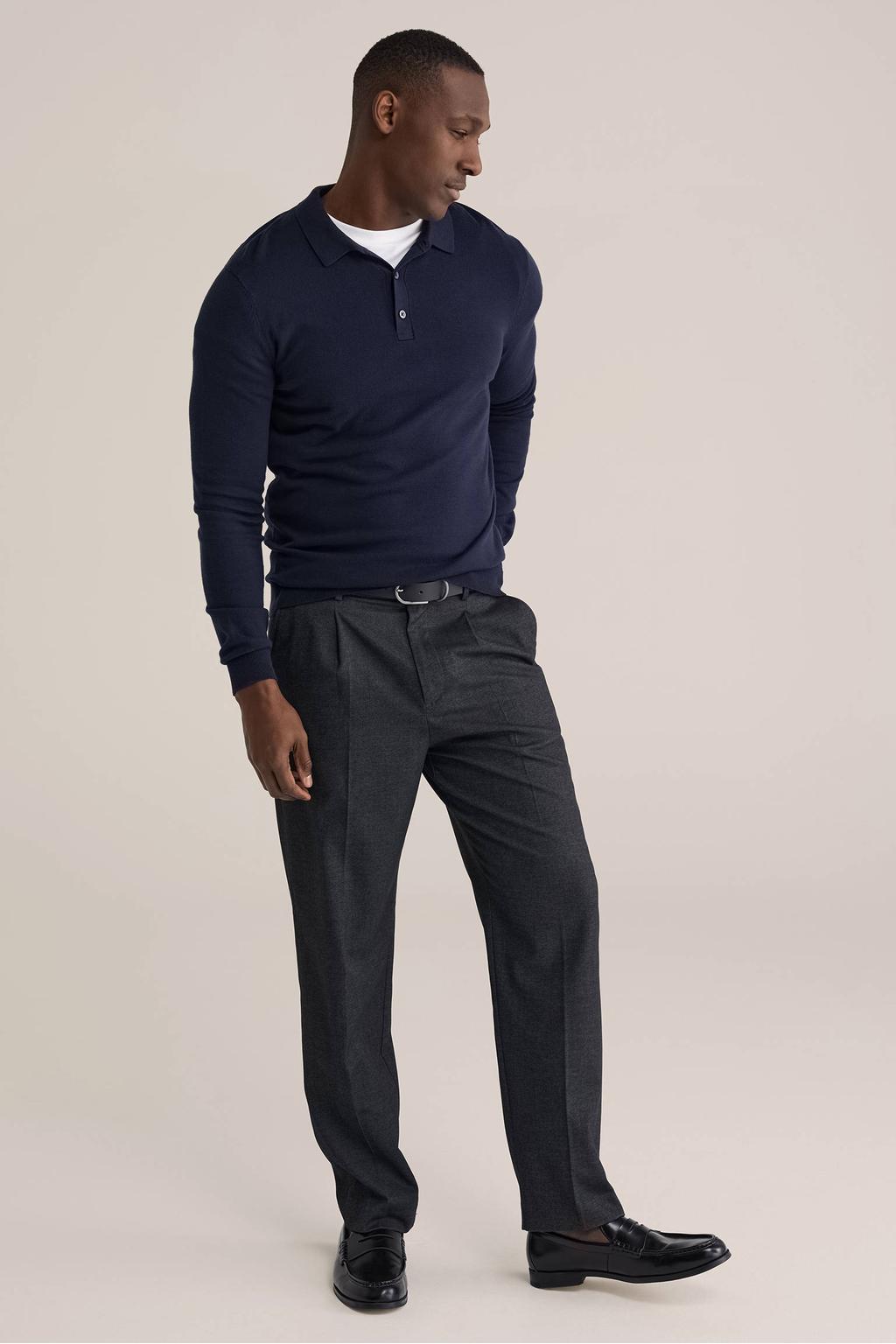 WE Fashion fijngebreide regular fit polo donkerblauw