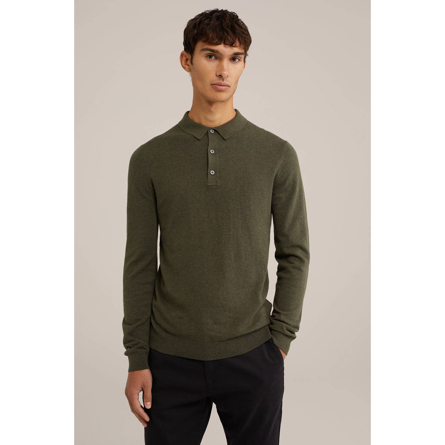 WE Fashion WE Fundamentals regular polo fijn gebreid groen