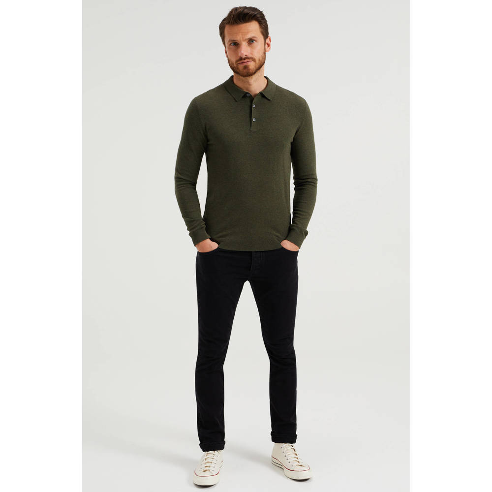 WE Fashion WE Fundamentals regular polo fijn gebreid groen