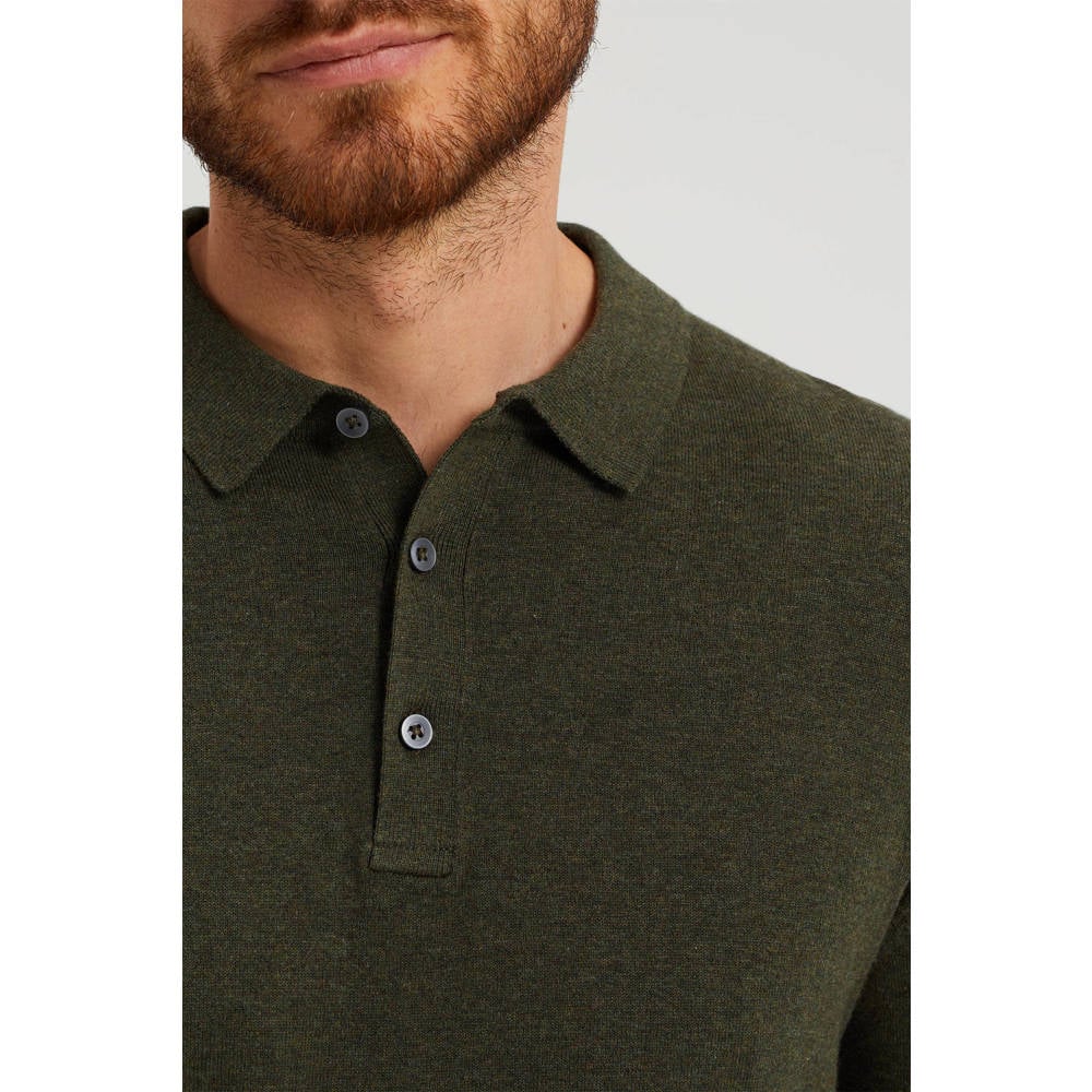 WE Fashion WE Fundamentals regular polo fijn gebreid groen