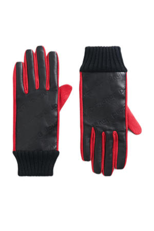 leren handschoenen met logo zwart/rood