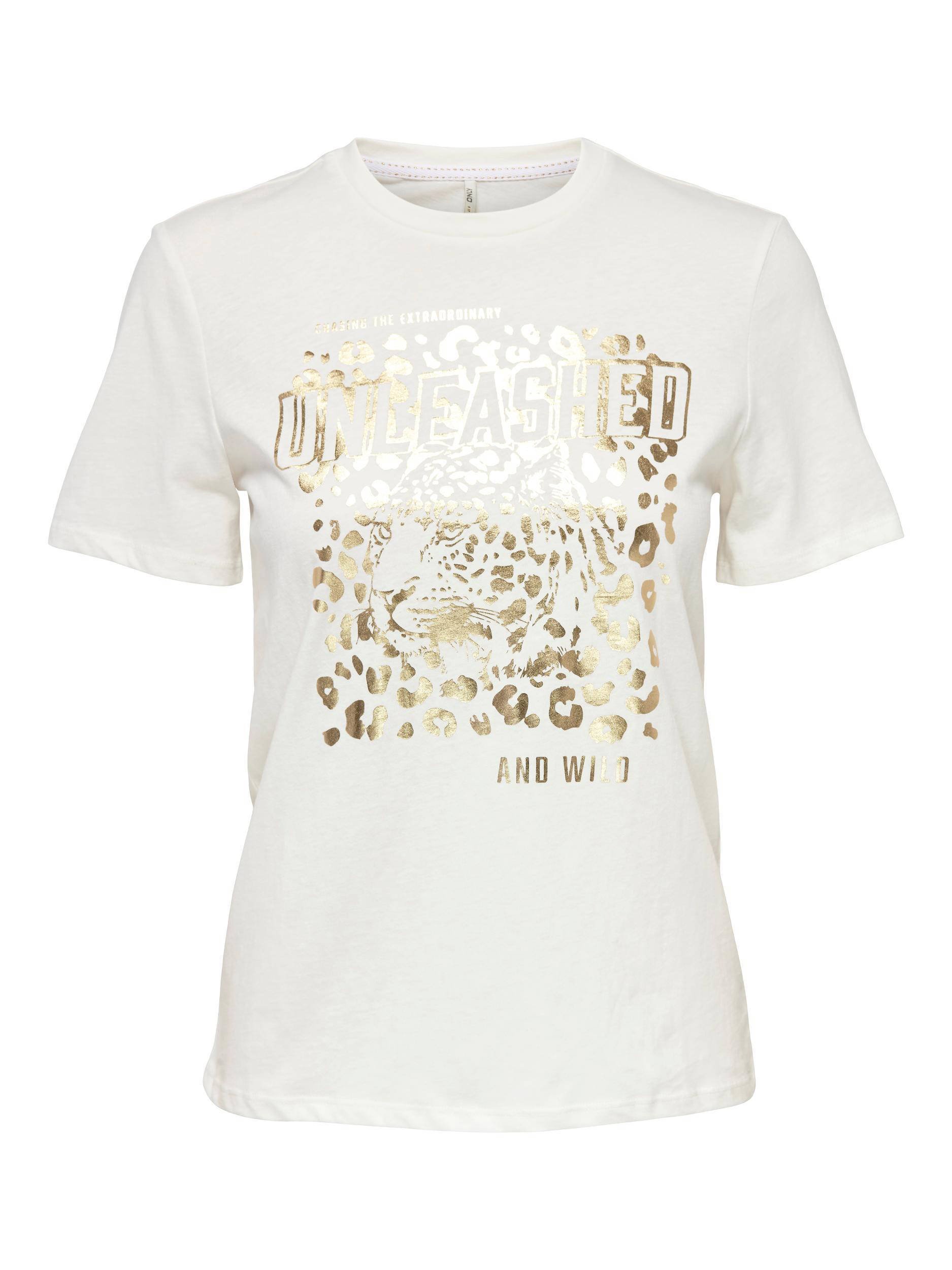 wit shirt met gouden opdruk