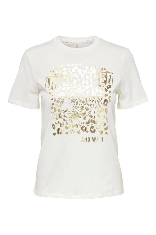 Mantsjoerije boksen Vormen ONLY T-shirt ONLLIGA met printopdruk ecru/goud | wehkamp