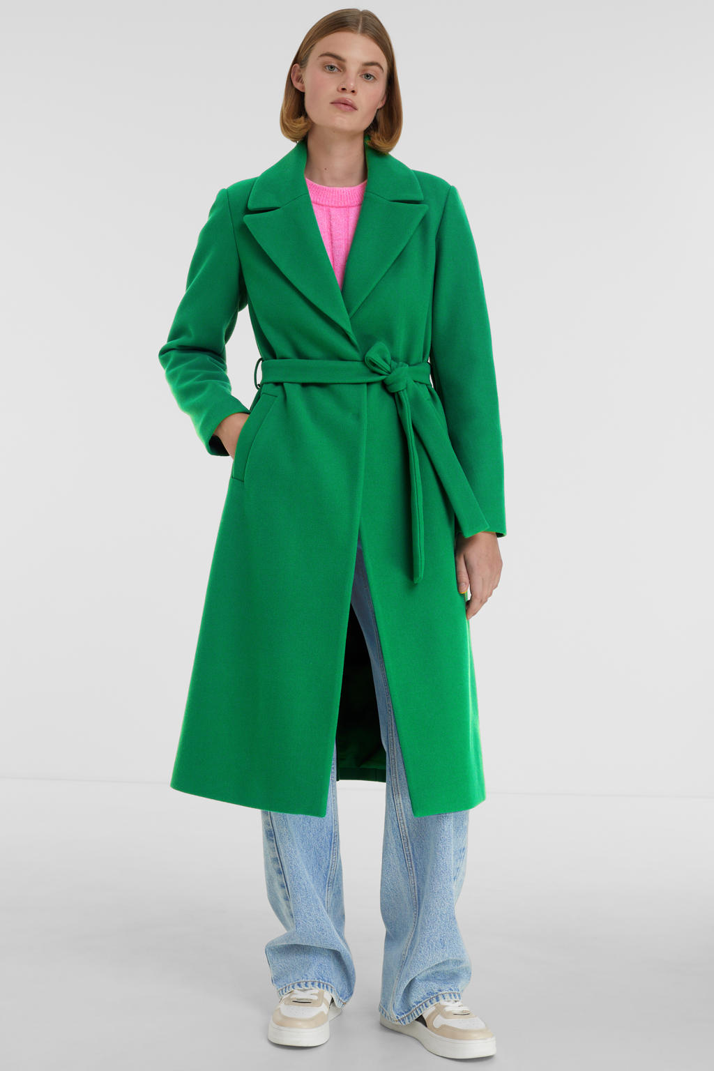 ONLY coat ONLCLARA met ceintuur groen