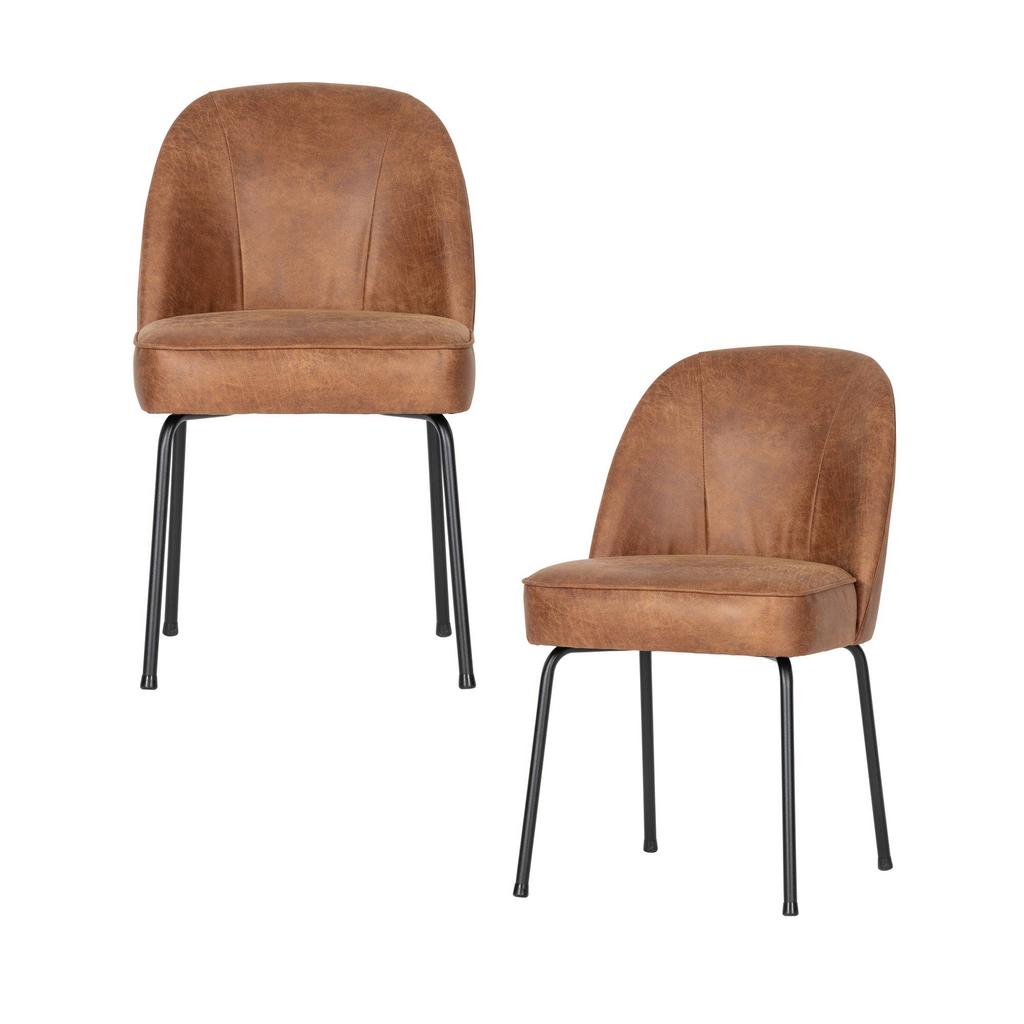 WOOOD WOOOD Vogue Eetkamerstoelen - Leer - Cognac - Set van 2