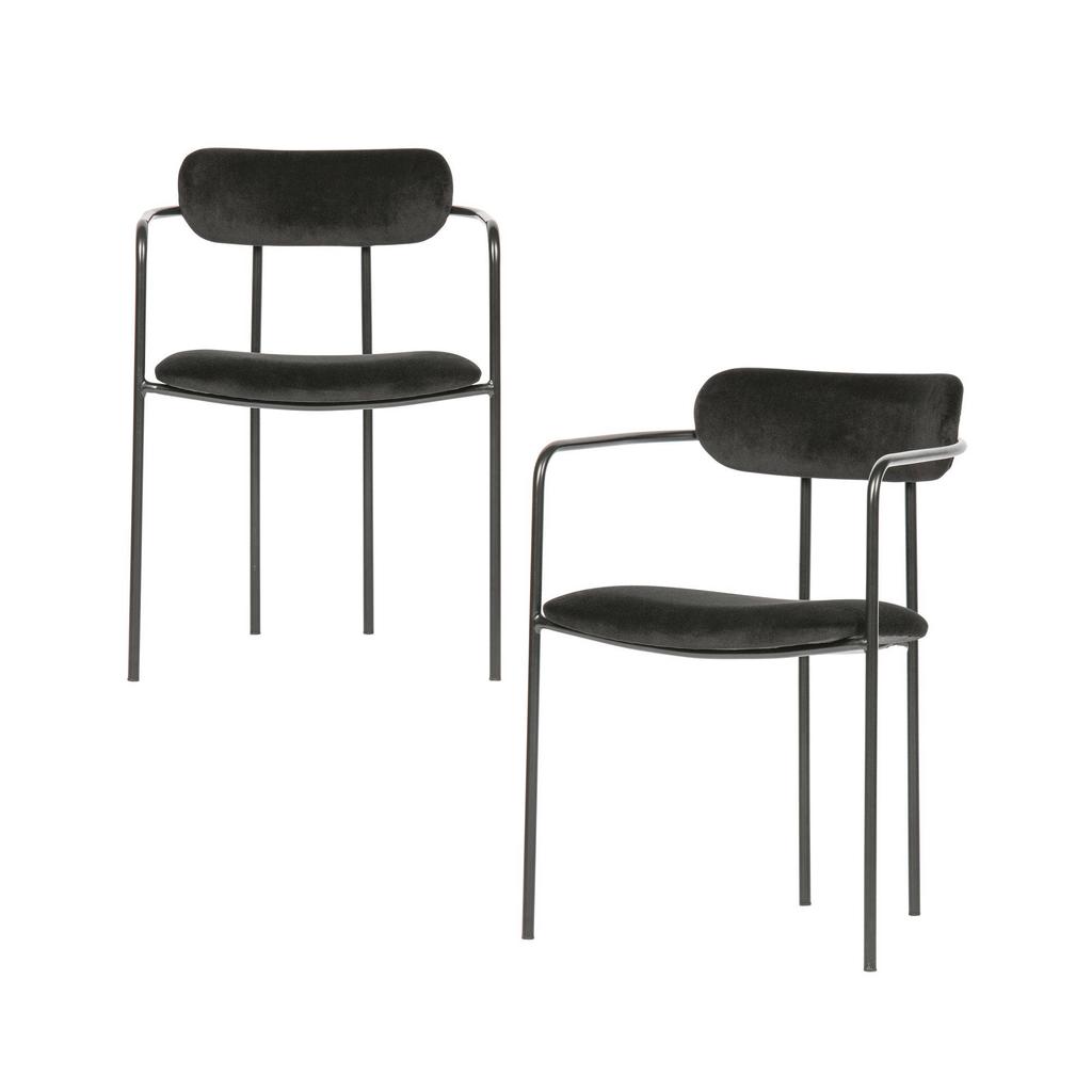 WOOOD WOOOD Ivy Eetkamerstoelen - Fluweel - Zwart - Set van 2