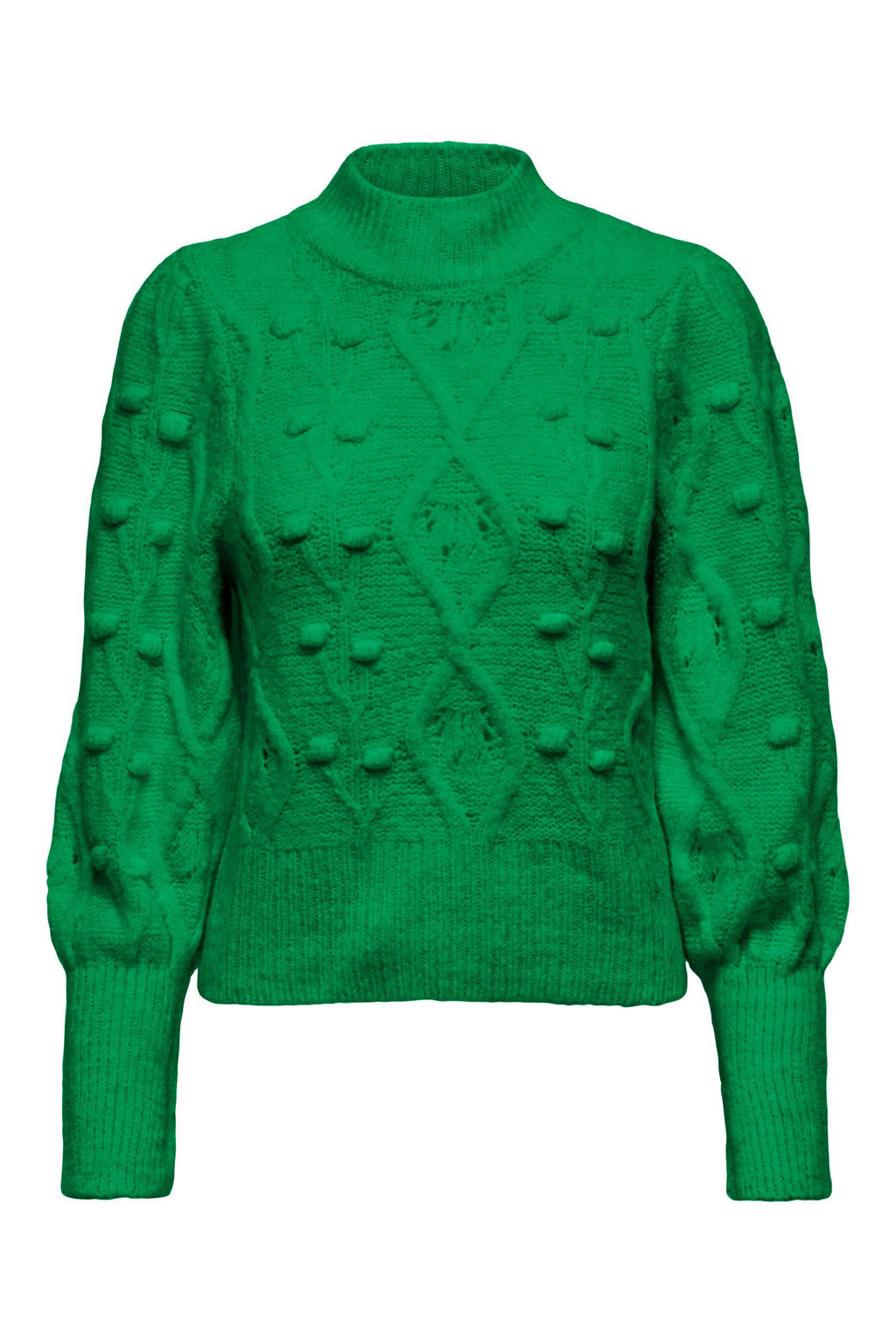 Groene dames ONLY gemêleerde gebreide trui van acryl met lange mouwen en opstaande kraag