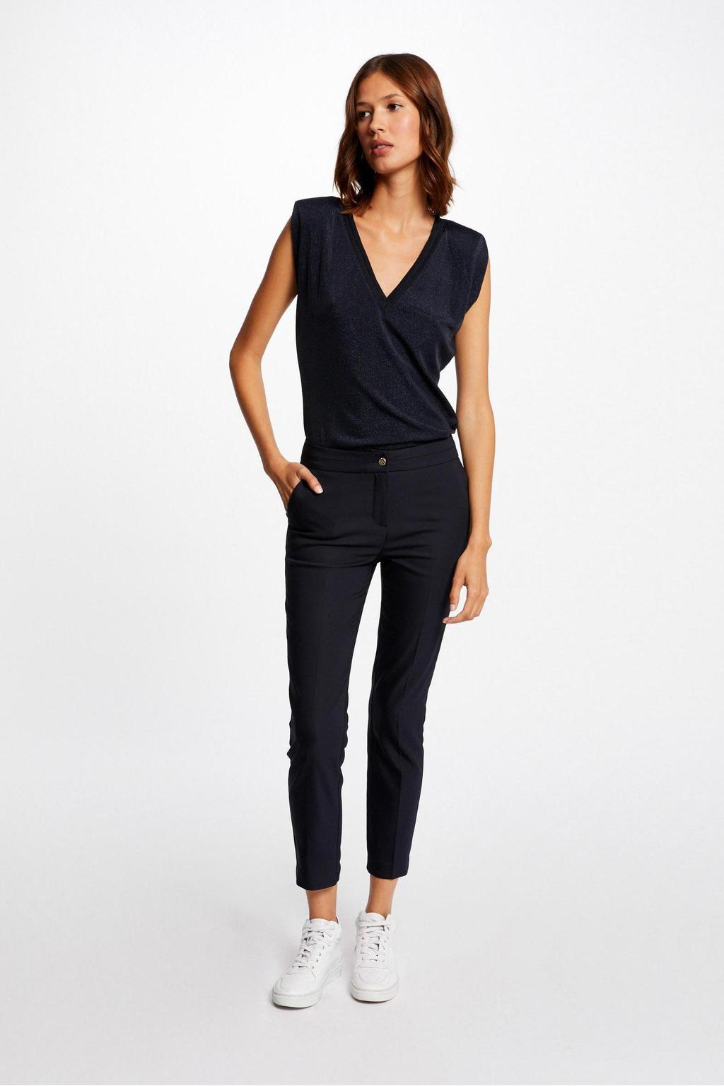 Marineblauw dames Morgan cropped low waist slim fit pantalon blauw van katoen met effen