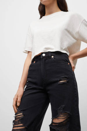 cropped loose fit jeans met slijtage zwart